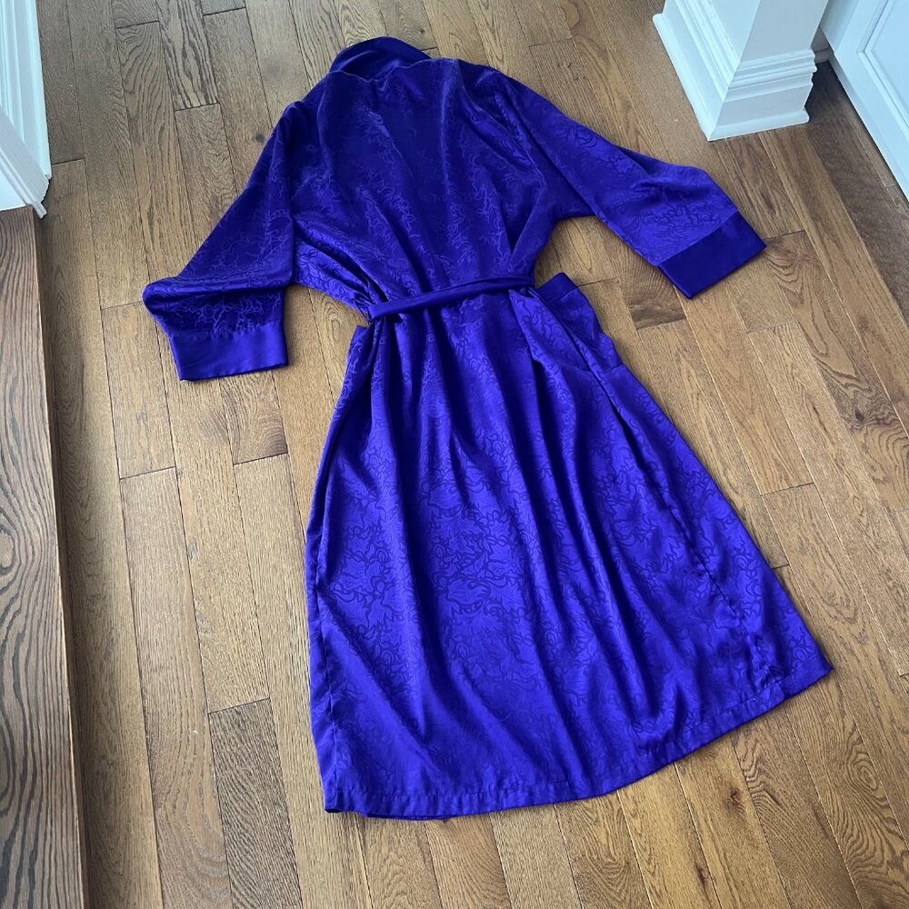 Vintage 80s Gold Label Victoria’s Secret Purple‎ Satin Robe Womens M Jacquard - Picture 10 of 10